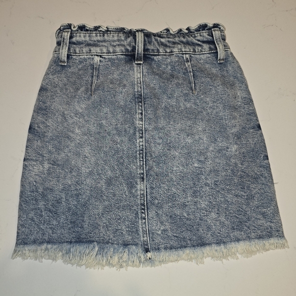 Ruffle Top Distressed Denim Mini Skirt with Front Pockets - Picture 2 of 4